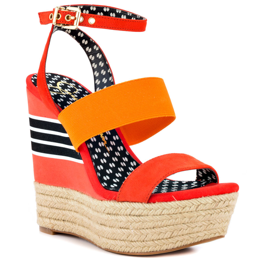 Jessica Simpson Cosset tomato red multi platform wedge sandals