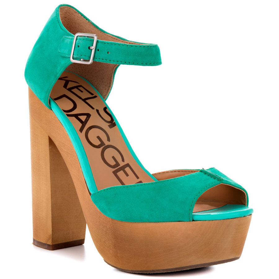 Kelsi Dagger Wynette Jade Suede Wooden Platform Sandals